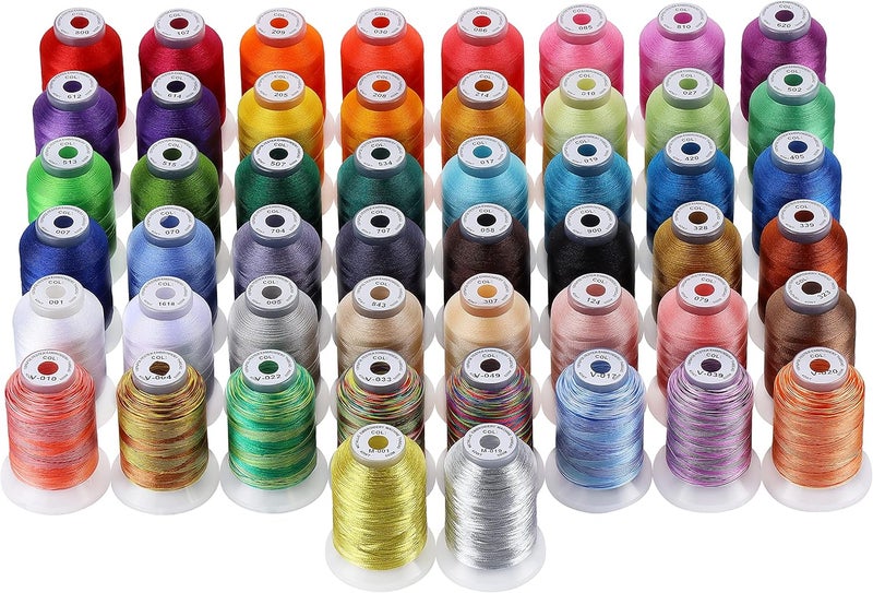 New brothread 50 Spools Embroidery Machine Thread Kit Including 40 Colors+8 Variegated Colors+2 Metallic Colors are Compatible with Janome Singer Pfaff Husqvarna Embroidery Sewing Machines - Image 2